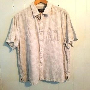 Nat Nast Silk Blend Hawaiian XL Short Sleeve Button Down Shirt 70% Silk Tan